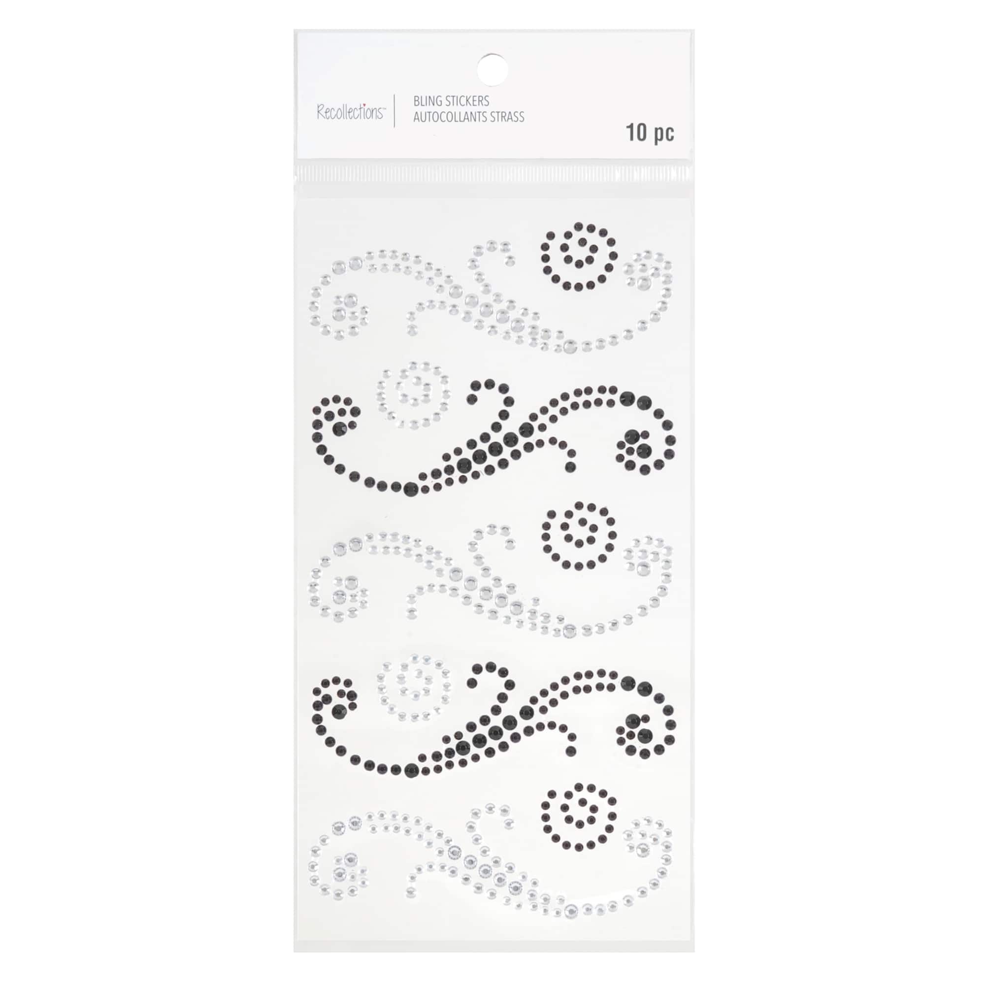 12 Packs: 10 ct. (120 total) Black & Silver Rhinestone Flourish Stickers by Recollections™